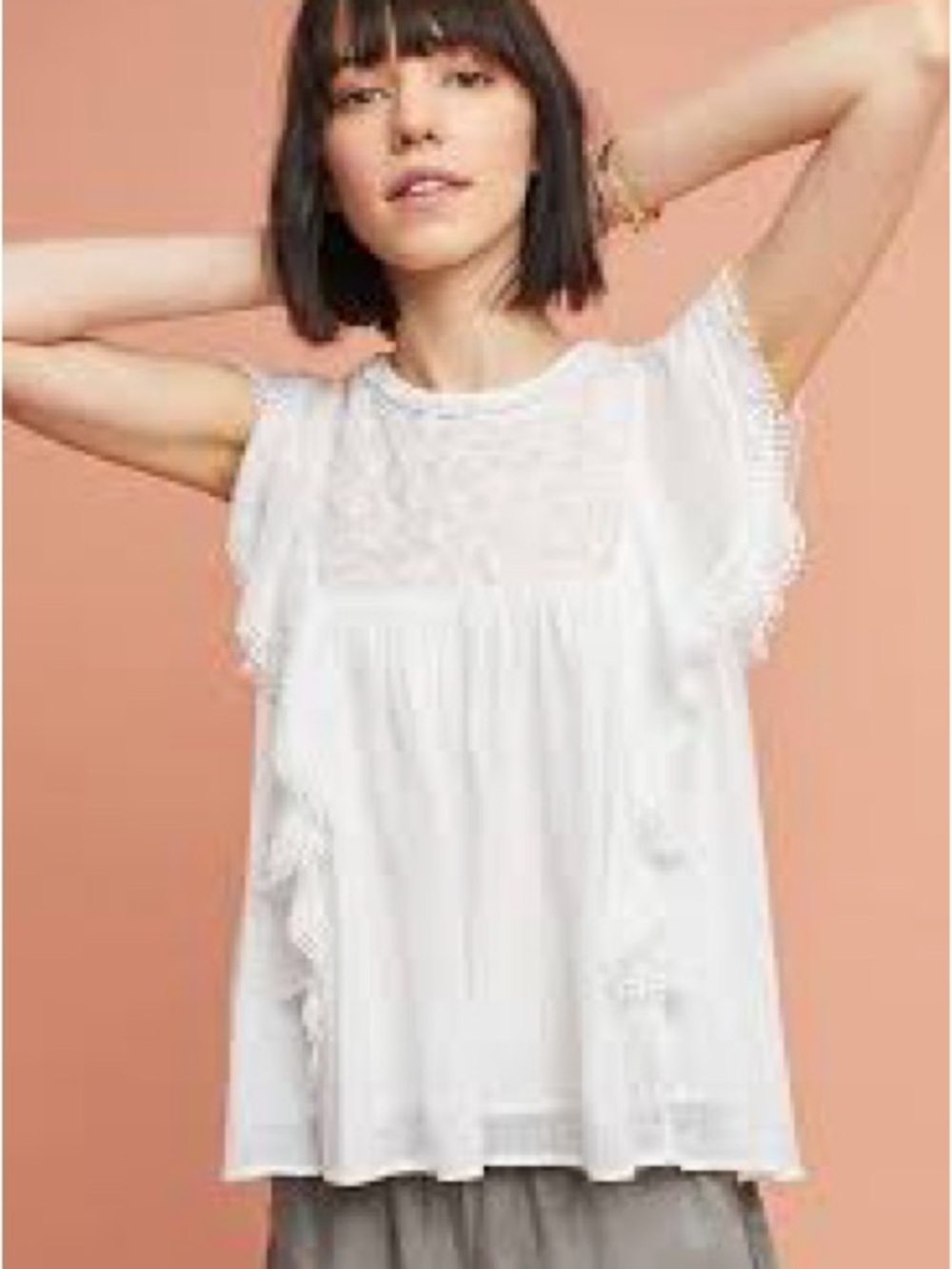 Anthropologie Maeve Ivory Crochet-Trim Peasant Top